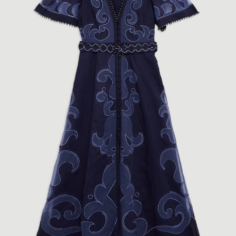 Karen Millen  Baroque Applique Linen Organdie Woven Maxi Dress - Picture 3 of 5